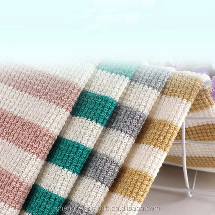 Chengbang Knitting Carded Yarn Type and 100% Yarn Ddyed Cotton Material Stripe Waffle Fabric for Dress