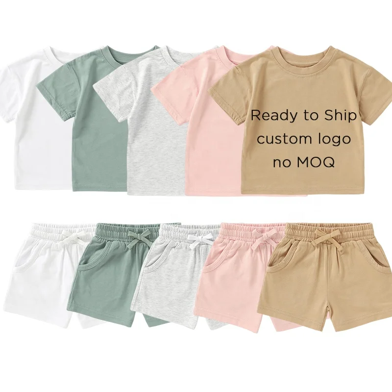 Wholesale 100% Organic Cotton Neutral Short Sleeve Summer Baby Boy Outfits Baby Girls Outfits