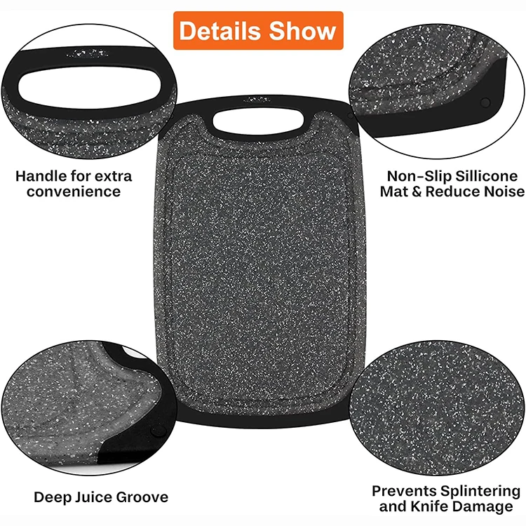 3 Pieces Kitchen Meat Bread Charcuterie Chopping Set Rectangle Plastic Cutting Board with Juice Grooves and Easy Grip Handle