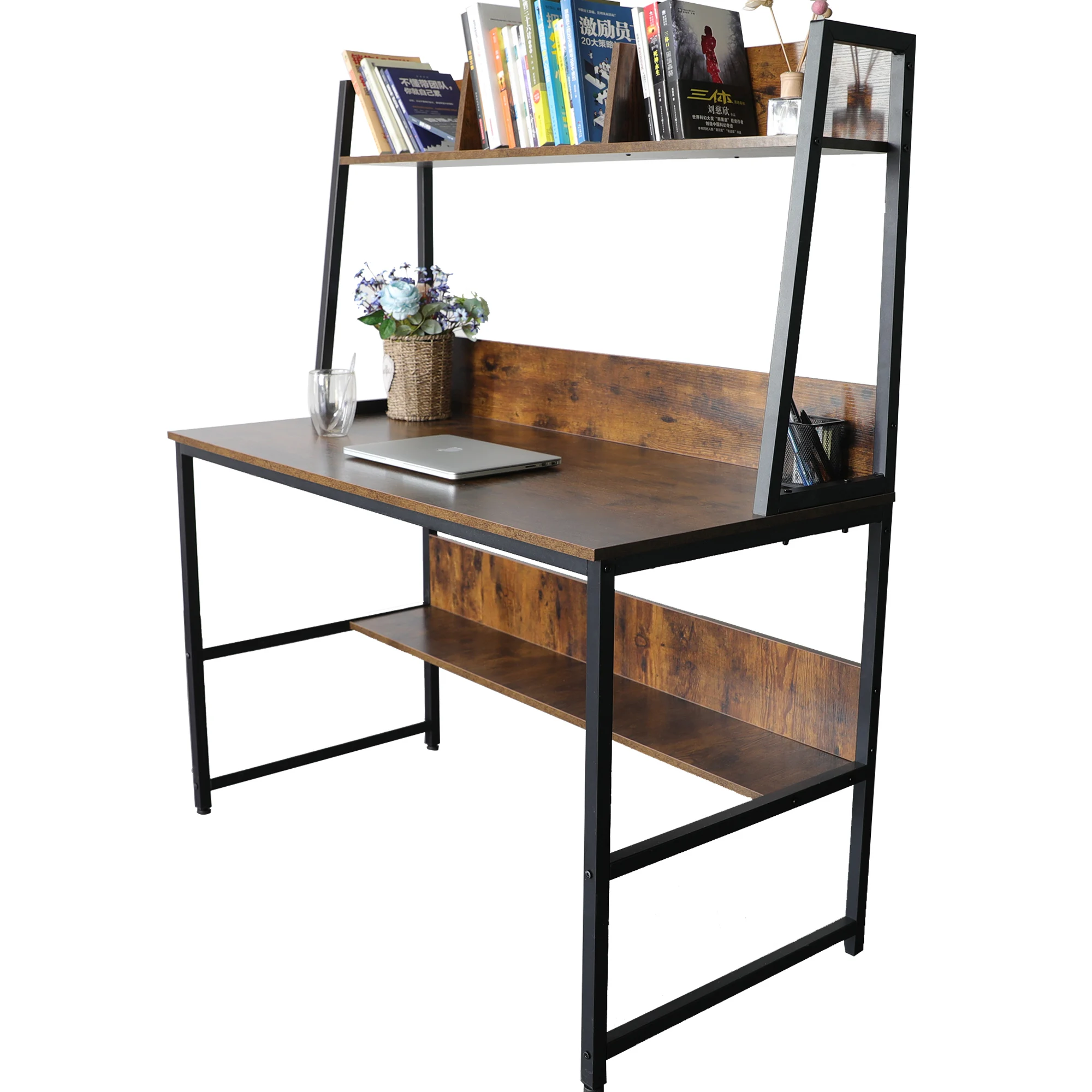 
industry hot selling home office Desk with Book Shelf Mental Frame Writing Desk 
