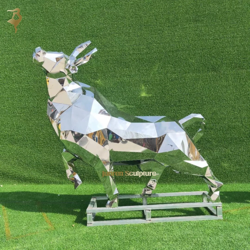 Big size mirror polished stainless steel wall street bull sculpture Chicago metal animal bull statue for sale