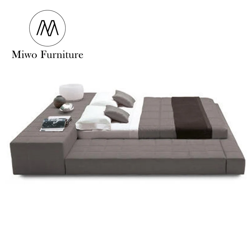 Modern Luxury Hotel Bedroom Furniture King Size Fabric Upholstered Double Flax soft bed with top quality Tatami