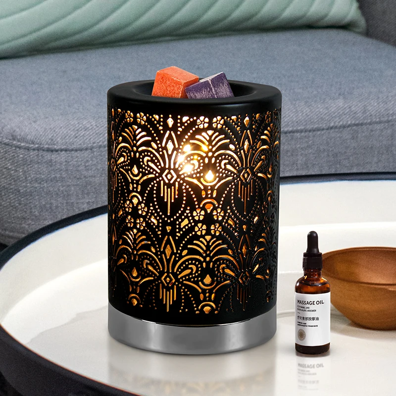 Elegant Hollow Black Ceramic Lamp Wax Melting Warmer Nordic Style Bedroom Essential Oil Ceramic Aroma Light with Wax Melting