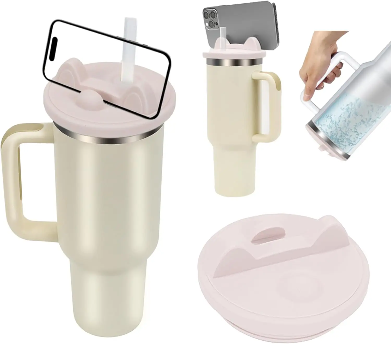 40 OZ Silicone Lid Phone Holder Replacement Fit For Stanley Cup Spill Proof Tumbler Covers for Stanley Cup Accessories