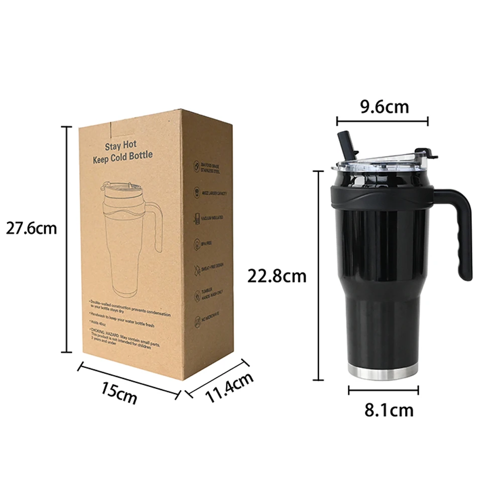 Wholesale Custom Logo Printed 40oz Coffee Mug Vacuum Stainless Steel Double Wall Travel Tumbler With Straw And Handle
