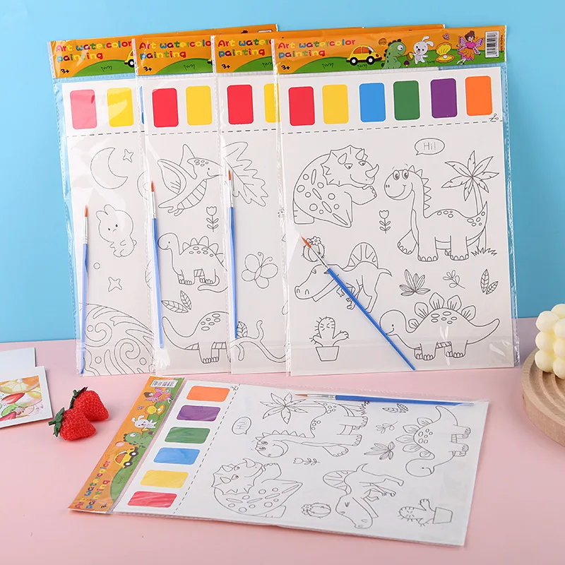 Custom Pocket Watercolor Painting Bookmarks Book for Kids Palette Paint Book Water Coloring Drawing Book Toys Set with Brush