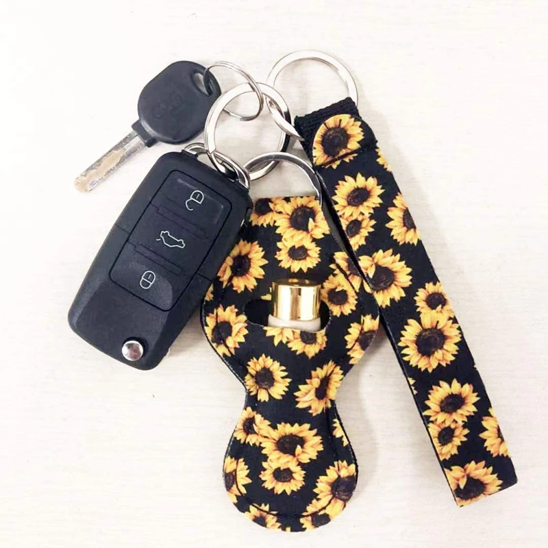 RTS neoprene lip gloss keychain chapstick holder keychain wristlet