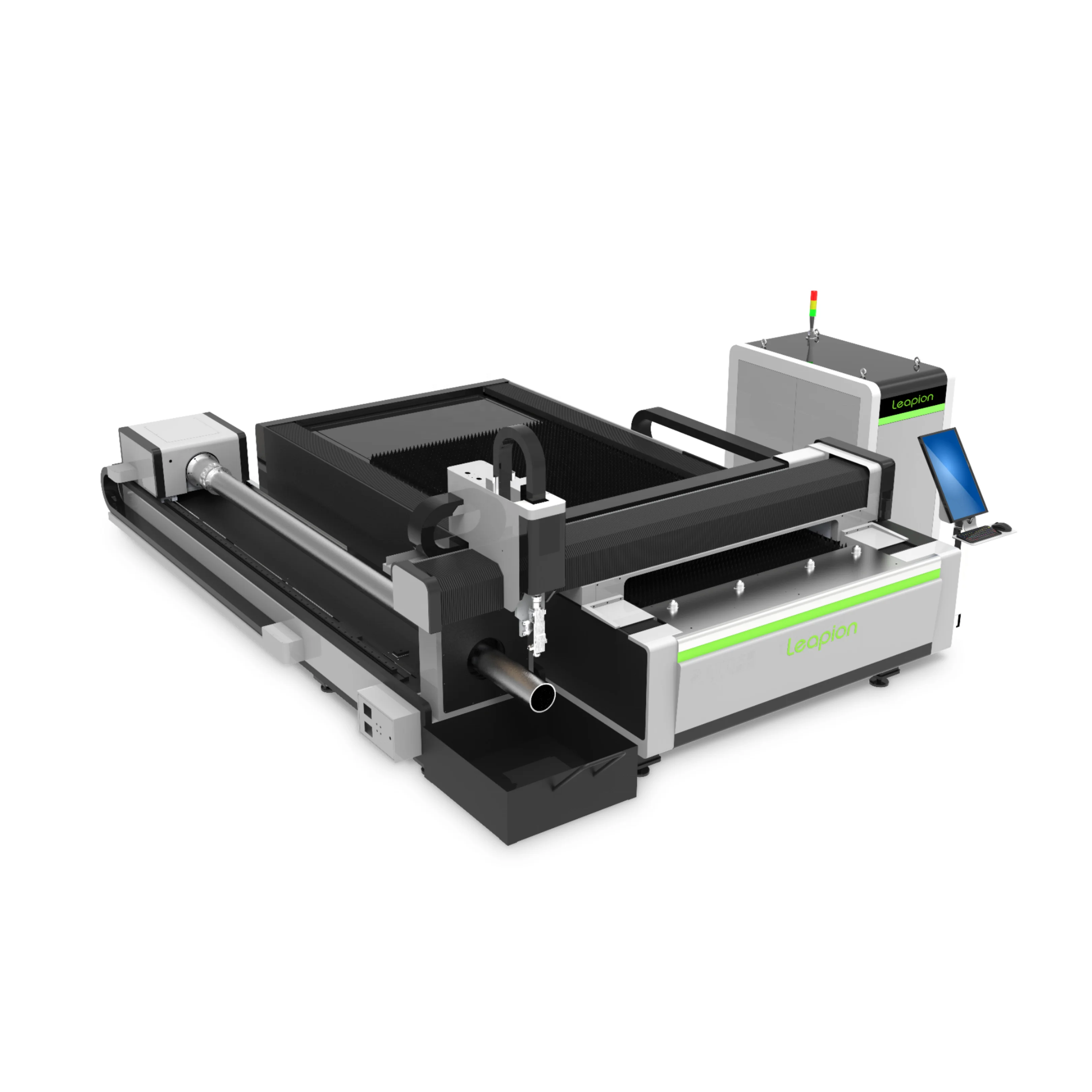 Leapion 4kw cast iron body Fiber laser cutting machine with exchange working table for sheet steel and tube