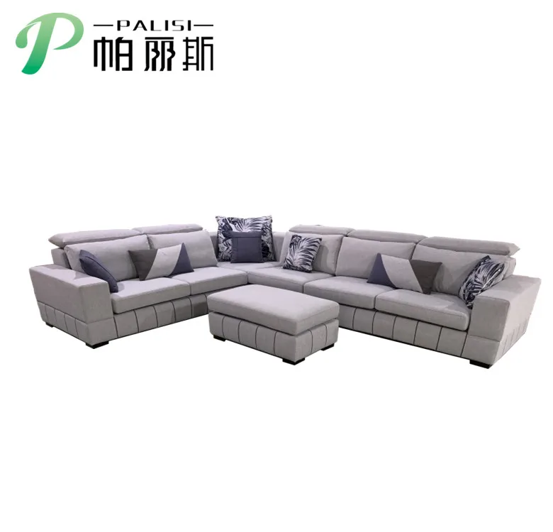 Modern Big House Living Room Fabric Sectional Sofa Set L shape Villa Corner 10 Seat Cushion Sofa+Ottoman Couch Set