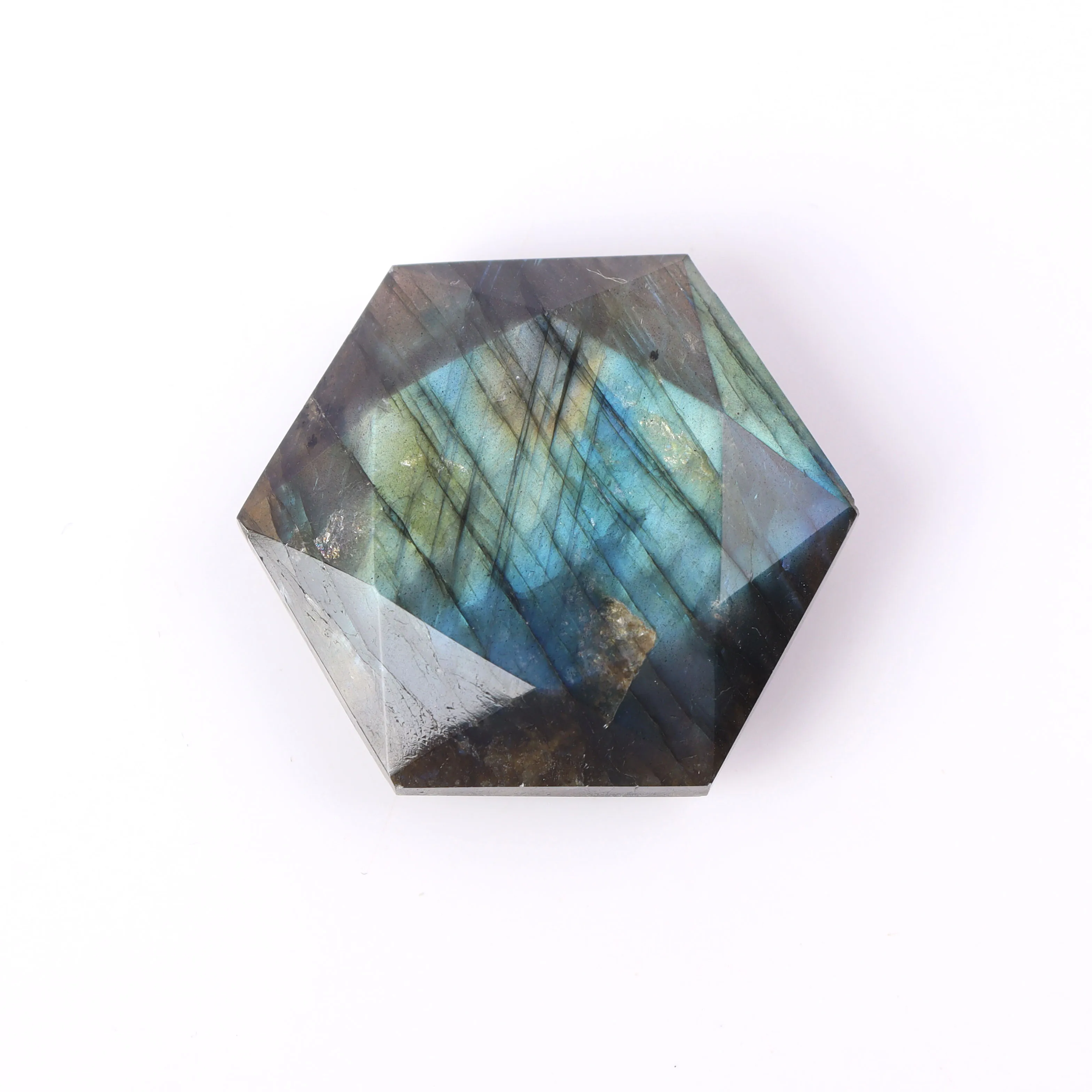 High Quality Natural Polished Strong Flash Star Labradorite Hexagon Healing Crystal Pendant