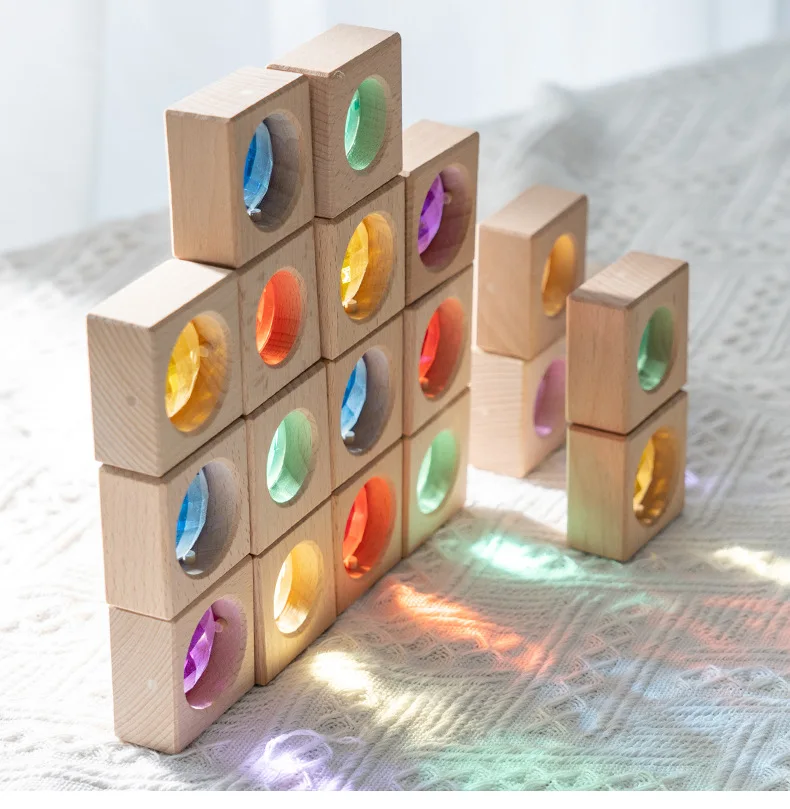25pcs Rainbow Wooden Sensory Blocks Baby Stacking Toys for Montessori Games Creative Educational Cube Blocks for Kids