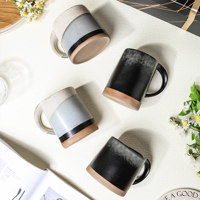 Wholesale vintage matte cafe drinkware custom stoneware mug gift ceramic coffee cup set latte coffee mug