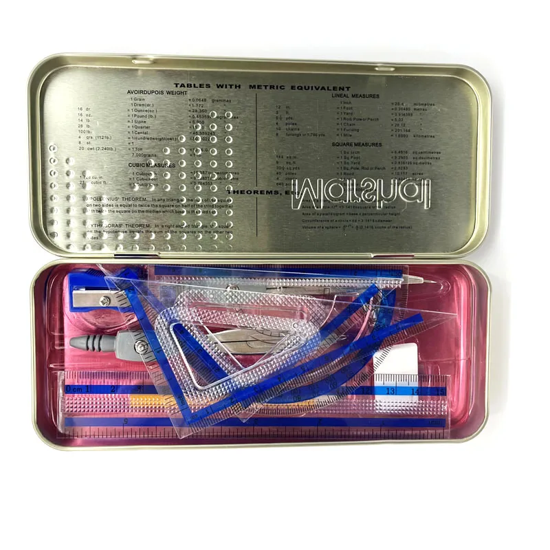 Best Selling 9pcs Super Marshal Metal Math Mathematical Instrument Set For Grade Students Super Marshal Set