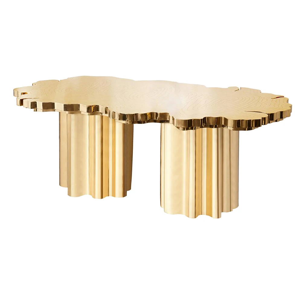 Unique furniture design stainless steel golden luxury dining table