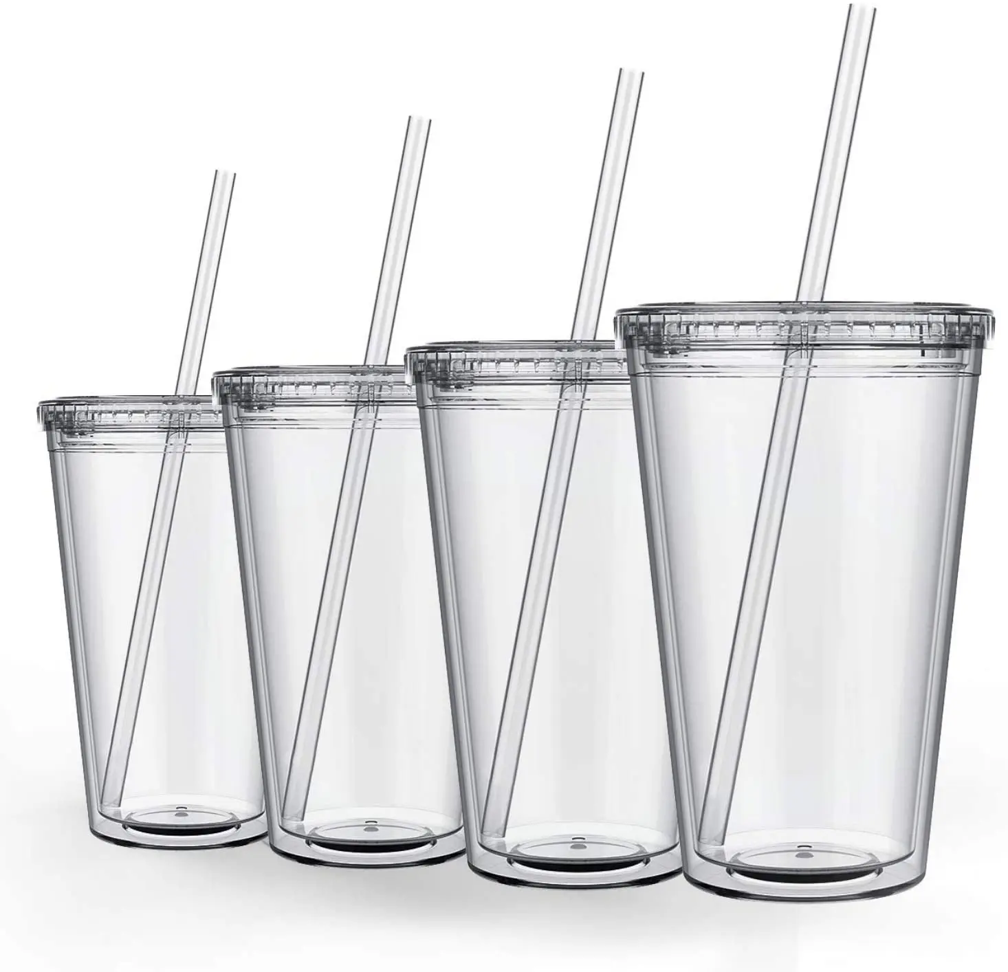 reusable double wall plastic cups high quality acrylic tumbler with lid and straw