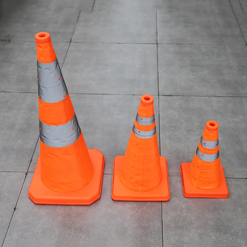 70cm Height Collapsible Traffic Cones Multi Purpose Reflective Safety Cone Soft Foldable Road Cone