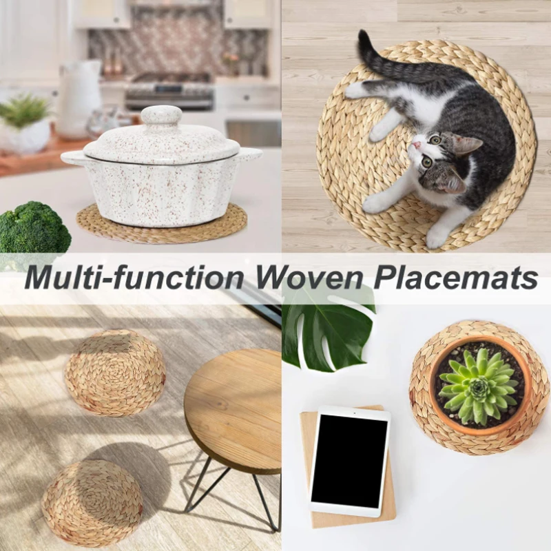 2024 Wholesale Natural Round Woven Placemats Wicker Seagrass Placemats Heat Resistant Rattan Placemat Set
