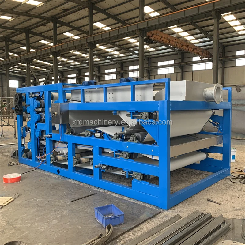 variable sludge mud moisture dewatering euipement three belt type fiter press machine