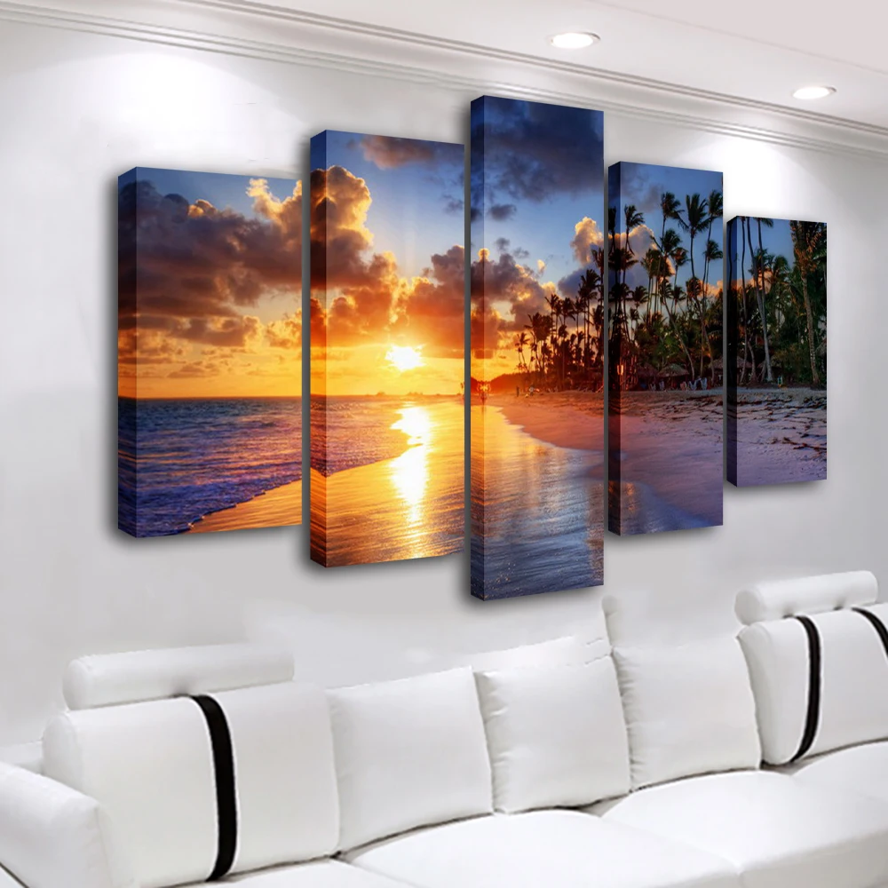 Настенная картина с изображением заката 5 панелей Картина на холсте рамкой украшение для дома гостиной спальни