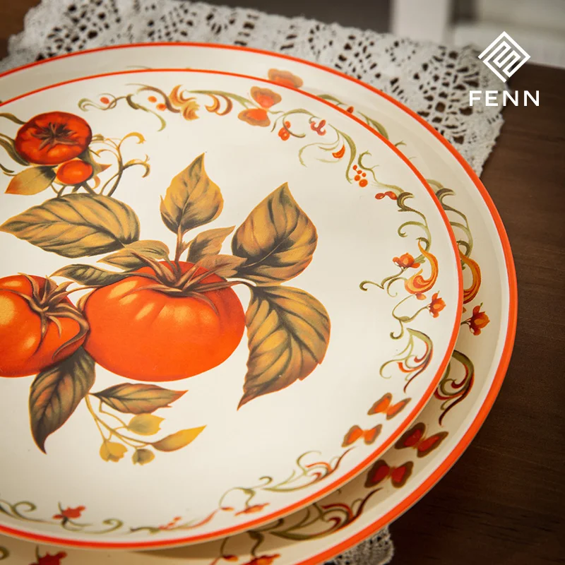Custom porcelain plates wholesale ceramic dish tableware for home hand-painted tomato pattern crockery dinner set with mugs