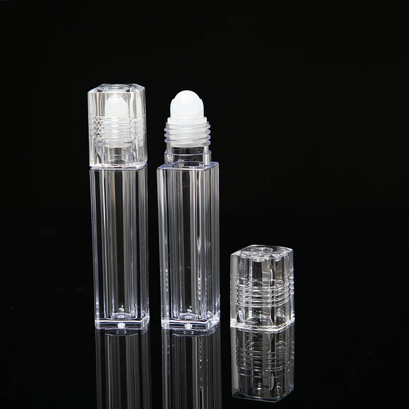 Luxury 6ml 7ml empty square all clear roll on lip gloss tubes container with pink top lipgloss roller tube