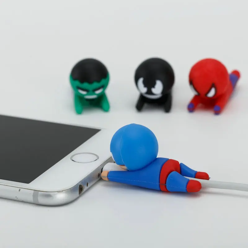 Creative Hero Series Cartoon Bite Data Line USB Charging Cable Protector Mobile Phone Accessories Silicone Protective Sleeve