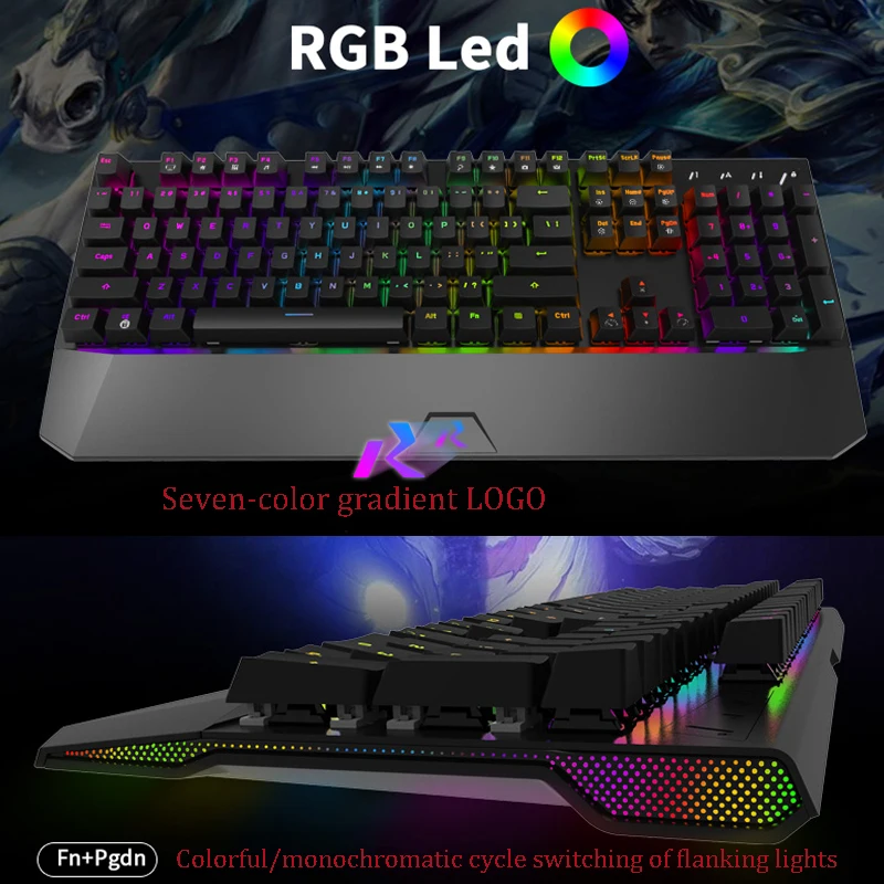 RK956 RGB/Mixed Light Backlit Ergonomic USB Wired Gaming Keyboard Desktop Notebook Keyboard With Side Lights Macro Programming