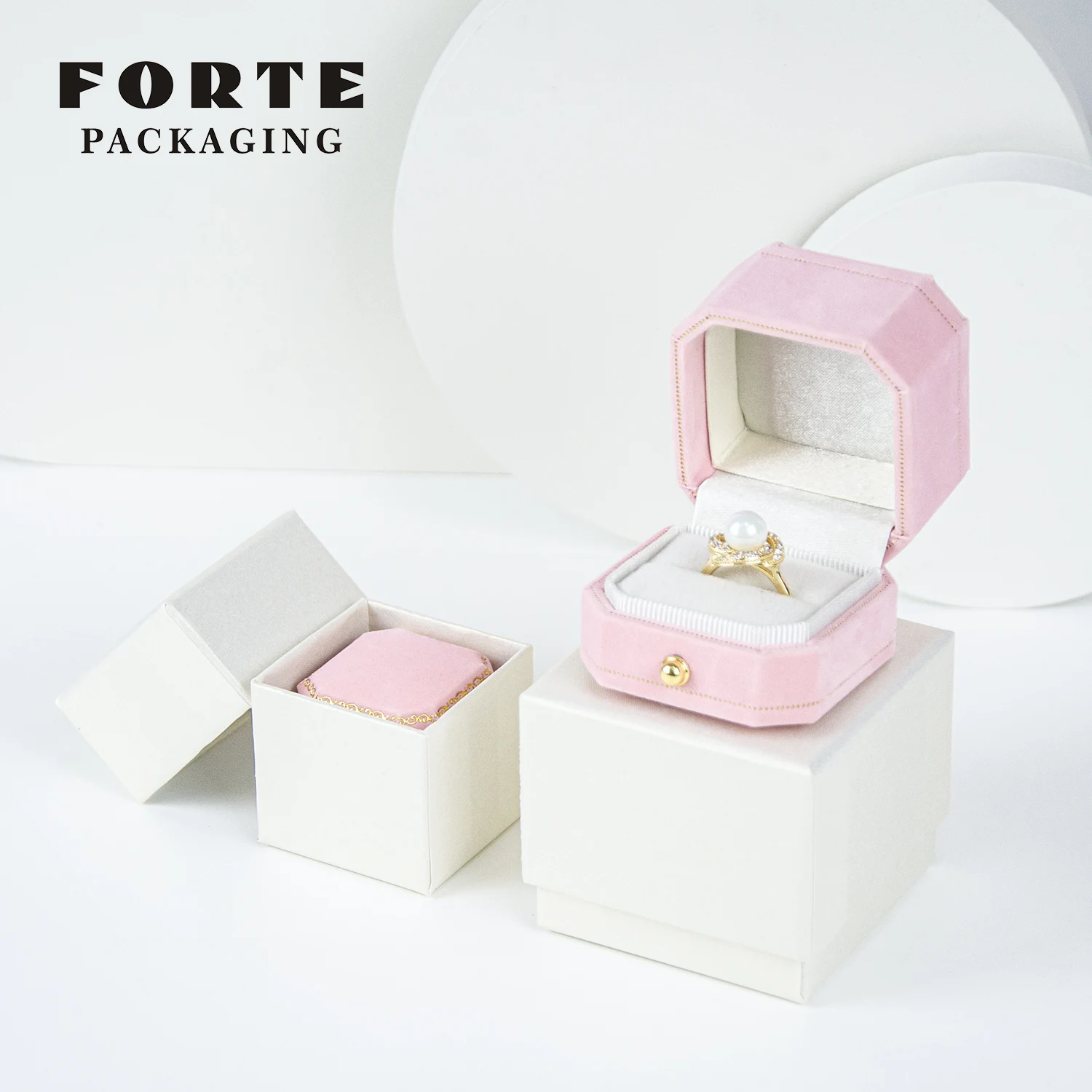 FORTE Custom Luxury Wedding Ring Box Set Velvet Suede Vintage Small Mini Ring Holder Jewelry Gift Box Packaging With Logo