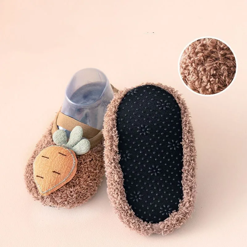 New Baby Fuzzy Socks Newborn Cute No Show Learn to Walk Anti-slip Grip Kid Thick Warm Floor Shoes Socks