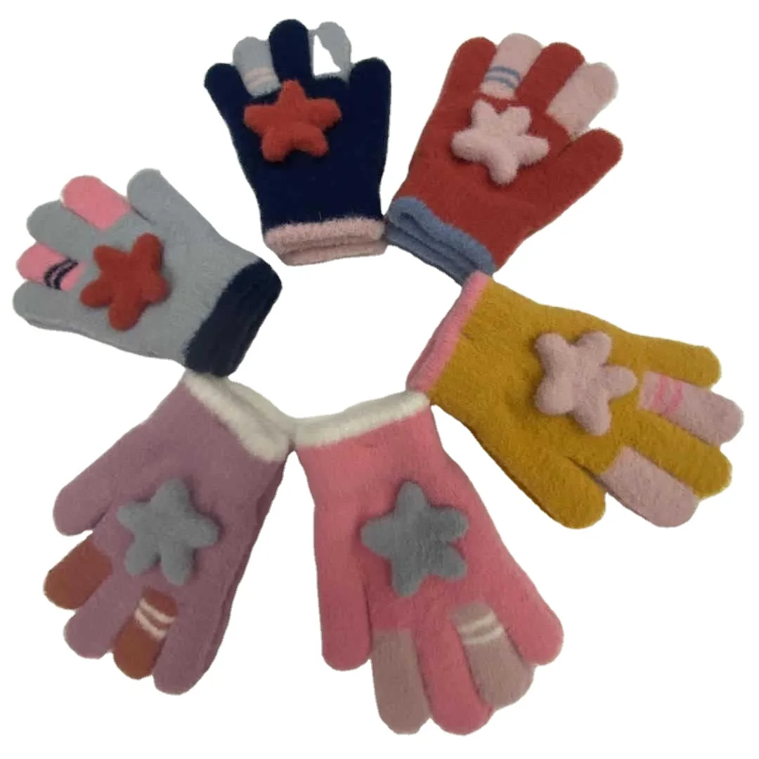 Cute star shape kids gloves factory directly sale woolen boy girls mittens winter gloves Children gloves