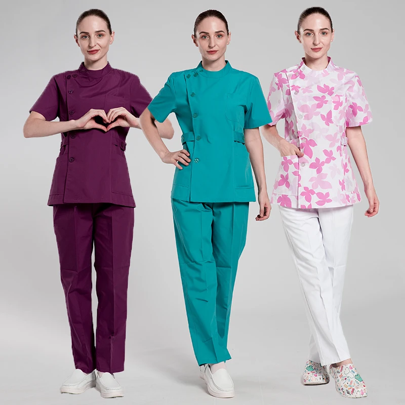 MengYipin Hot Selling 2 Pieces Nurse Uniforms OEM Custom Logo Spa Design Uniform Women Hospital Nursing Medical Uniforms