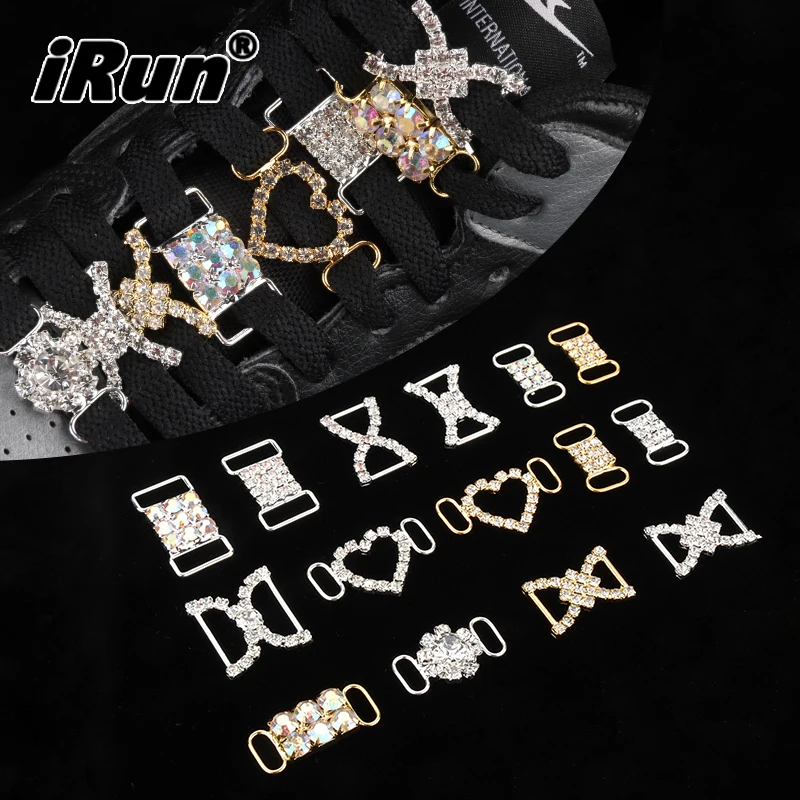 iRun Gold Metal Shoe lace charms buckle shoelace accessories Custom jeweled rhinestone crystal metal Shoelace charm for sneakers