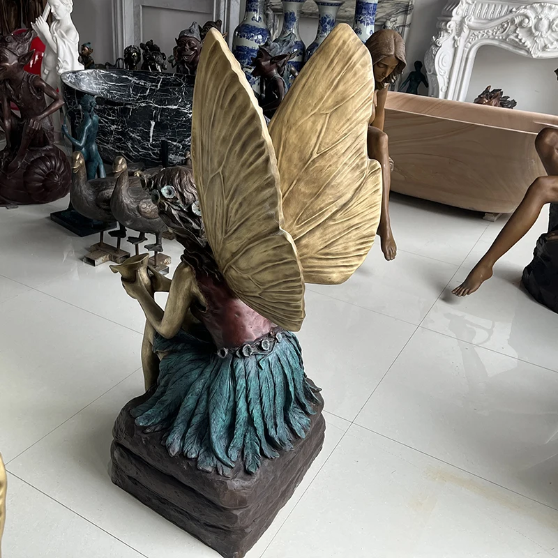 MUSI Bronze Outdoor Waterfall Fairy Girl Statue Bronze Art Fountain Sculpture with Solar Water Fountain for Sale