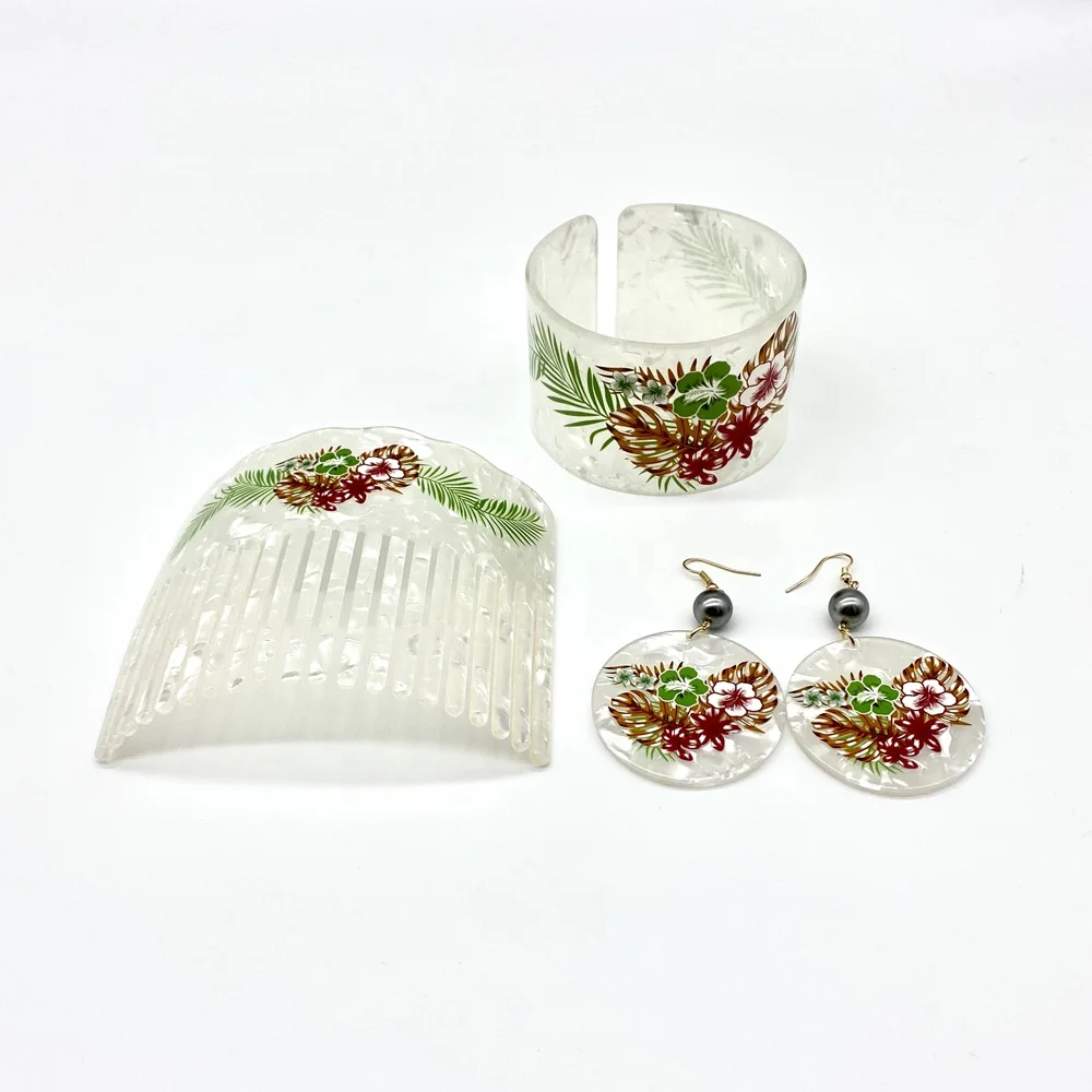 Fashion Jewelry Set Comb Bracelet Earring For Polynesian Hawaian Samoan Women Girls With Various Colors