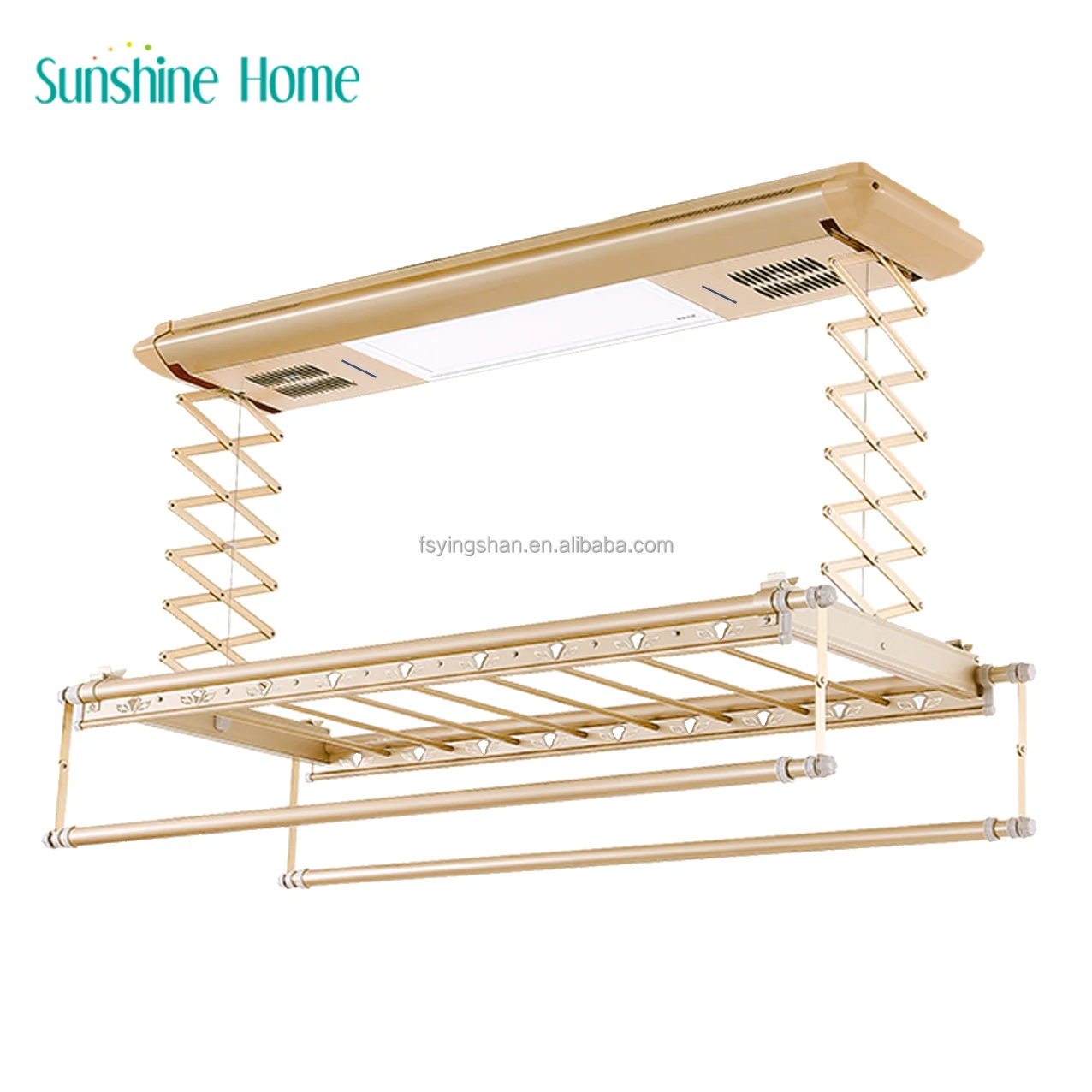 Factory Direct Sale Champaign Gold Aluminium Smart Electric Ceiling Mounted Hanging Clothes Drying Rack With Led Light