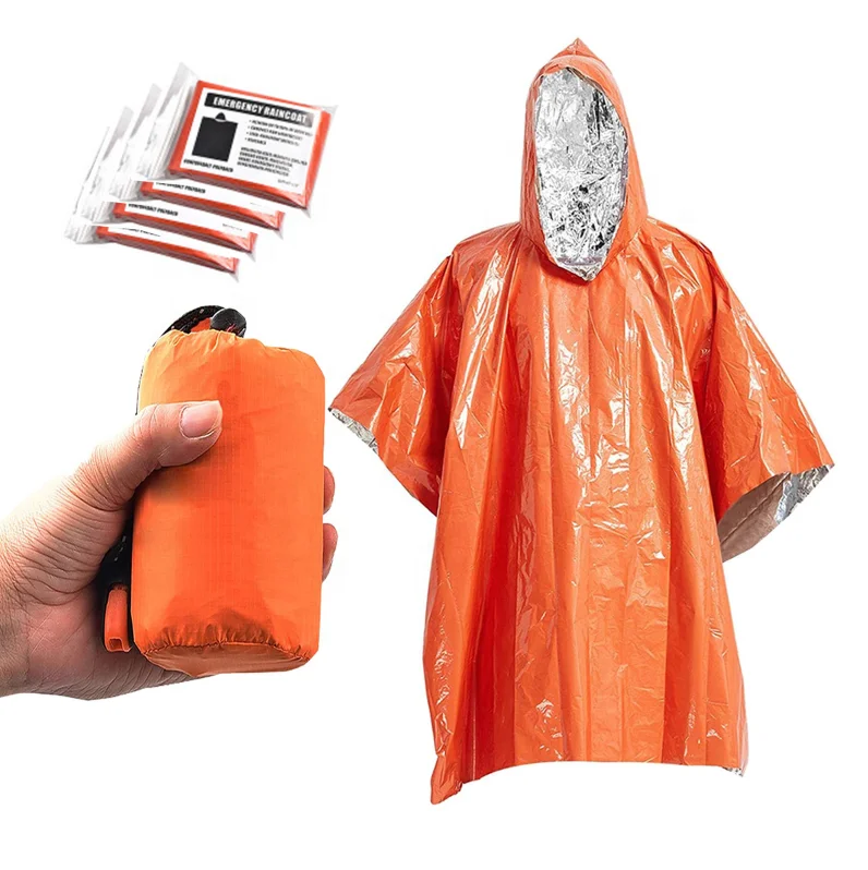 Теплоотражающее снаряжение для выживания от производителя, тепловой Майларовый дождевик, аварийное пончо для тактических принадлежностей