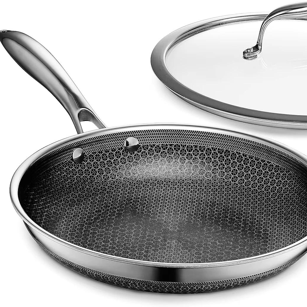 on Stick Frying Pans, 12 inch Hybrid Frying Pans Nonstick,non stick Stainless Steel Skillets, Dishwasher/Oven Safe Cookware