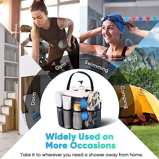 Bsci Custom College Dorm Essentials Large Capacity Black Breathable nylon mesh bags Mesh Shower Caddy Tote Bag pp mesh bag