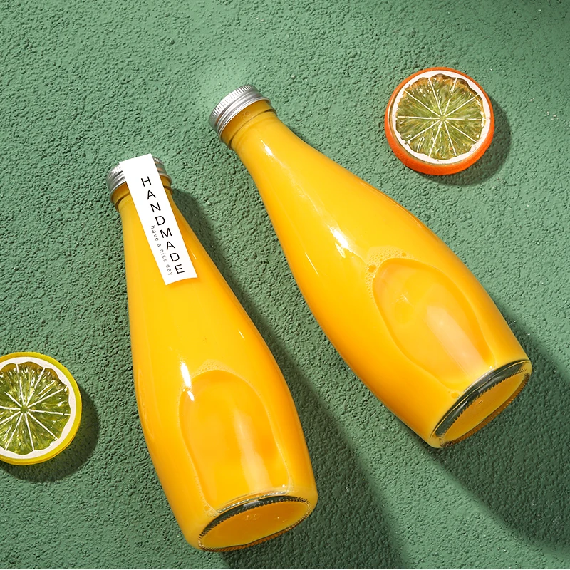 16 Oz Clear Custom Glass Bottle 0.5l Coffee Syrup Dispenser with Aluminum Cover Screen Printing Juice Bottles Beverage Round VJ