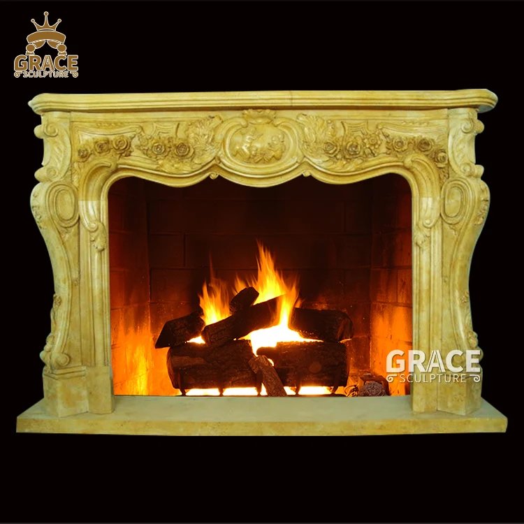 Hand Carved Hot Sale Marble Fireplace Mantel with Lion Surround