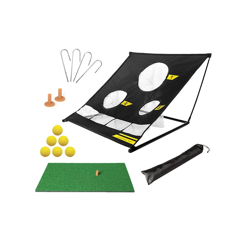 Iron Base Plus Fiber Glass Rods Swing Equipment Golf Chipping Net and Mat for Garden