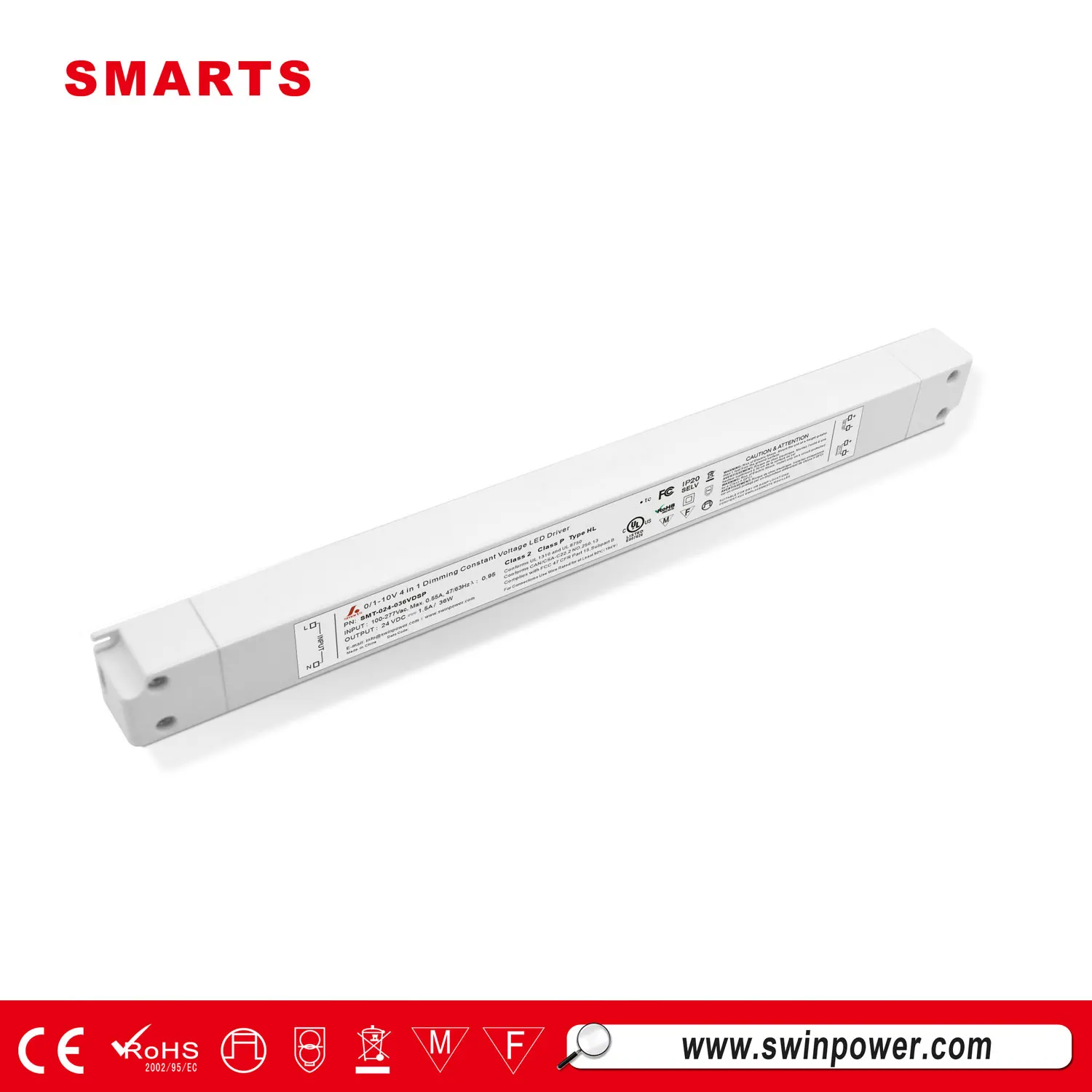 UL approval 24VDC 36w led driver 0 -10V slim power supply led plastic led strip