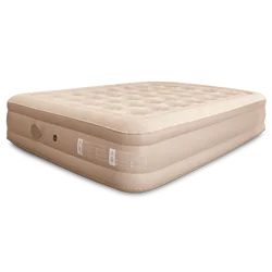Double height flocked inflatable airbed mattress with build-in pump suitable for indoor and outdoor camping
