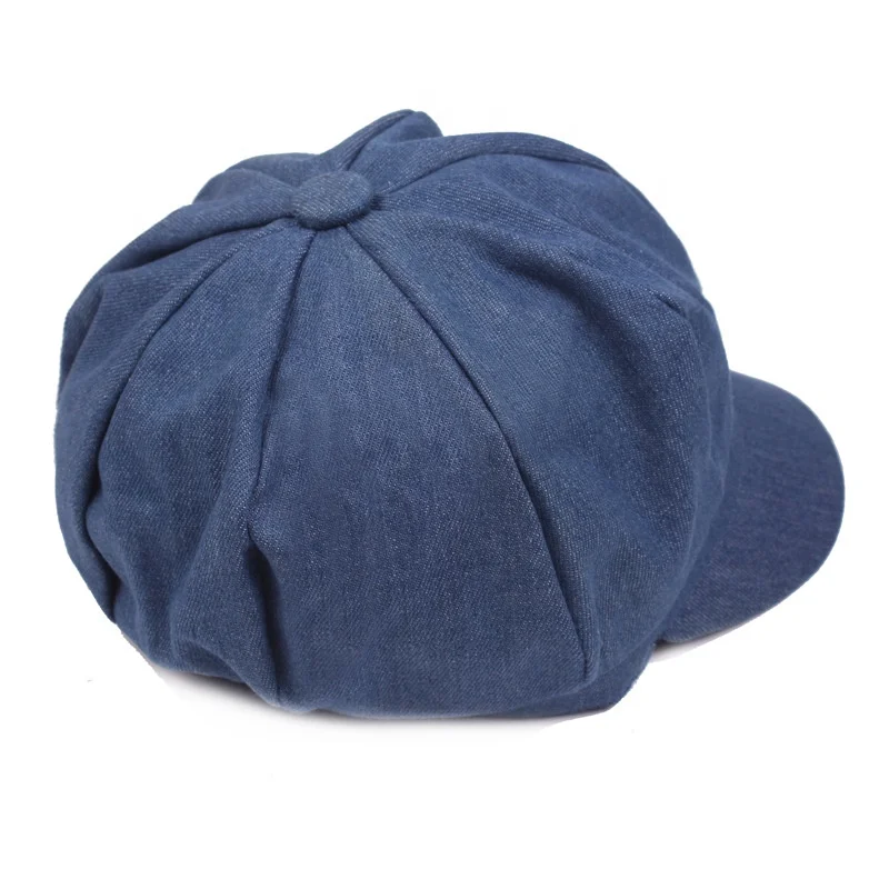 Mens Women Cotton 8 Panel  Newboy Cap Cabbie Jeff Cap Ivy Hat Denim Conductor Cap