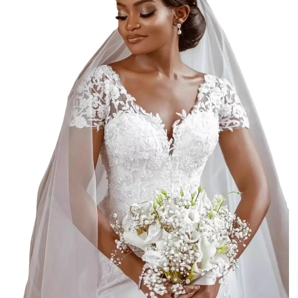 2025 Latest Design Lace Off-shoulder Fashion Train Bridal Dress Wedding Gown
