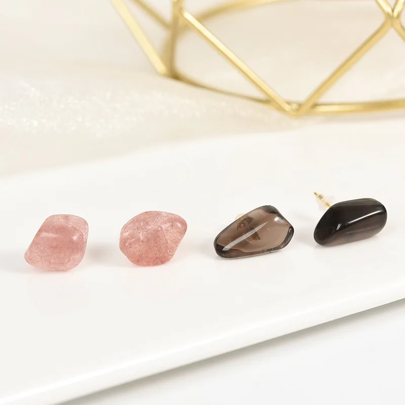 New Handmade Natural Stone Beaded Stud Earrings Irregular shape Stone Beads Healing Crystal Earrings for Women