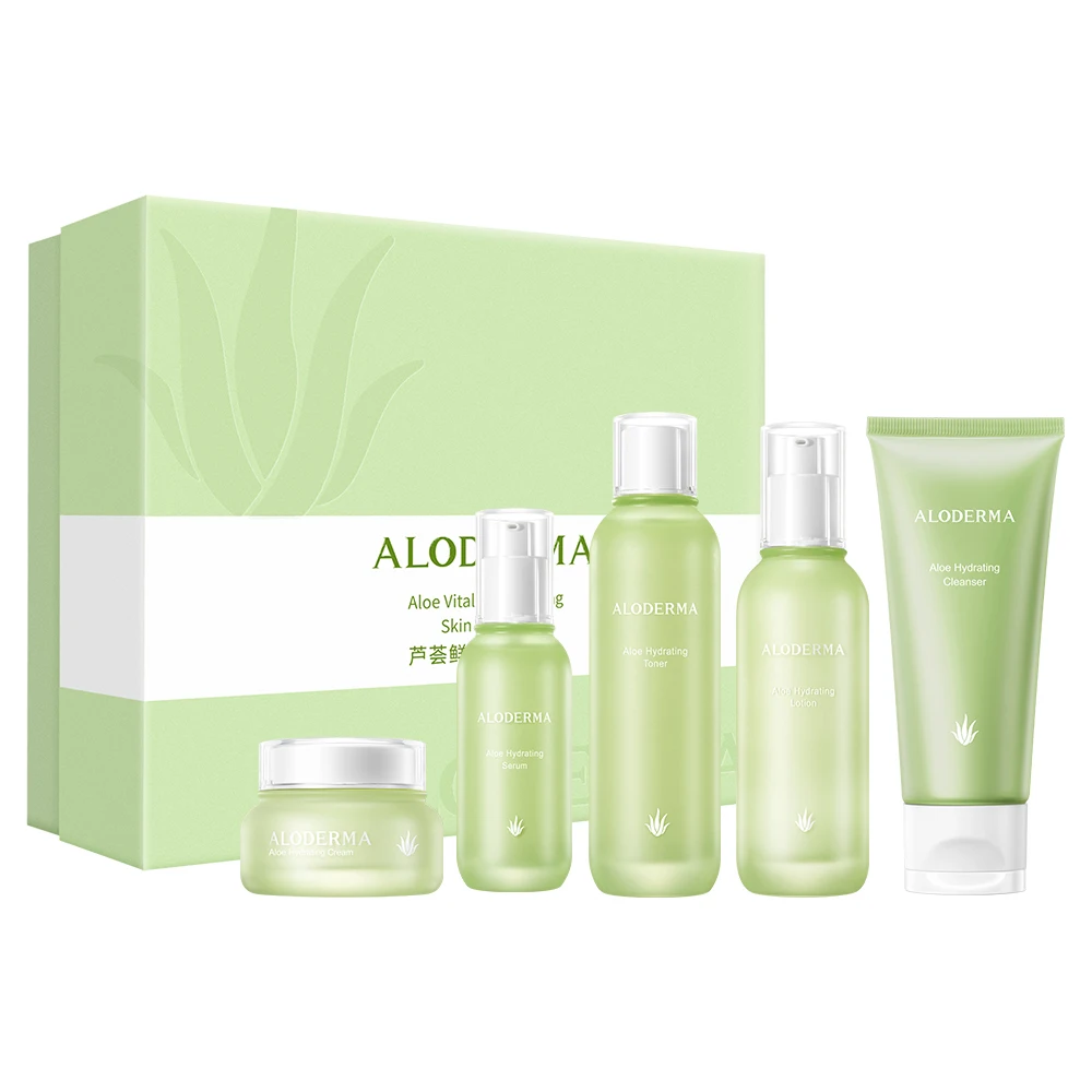ALOE DERMA Organic skin care set soothing Face cream toner lotion essence cream cleanser Skin aloe vera set cosmetics