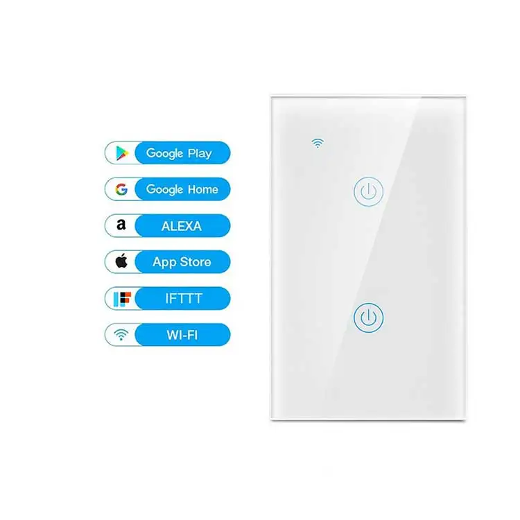 Amazon Intelligent US Australia Home 2 Gang Tuya Wifi Wall Smart Touch Light Switch
