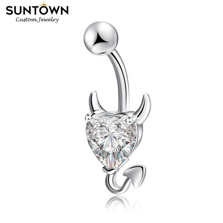  Suntown пикантные женские украшения для пирсинга 316l хирургической стали живота Бары пупка Кольца пирсинг дьявол в форме сердца с украшением виде кристаллов