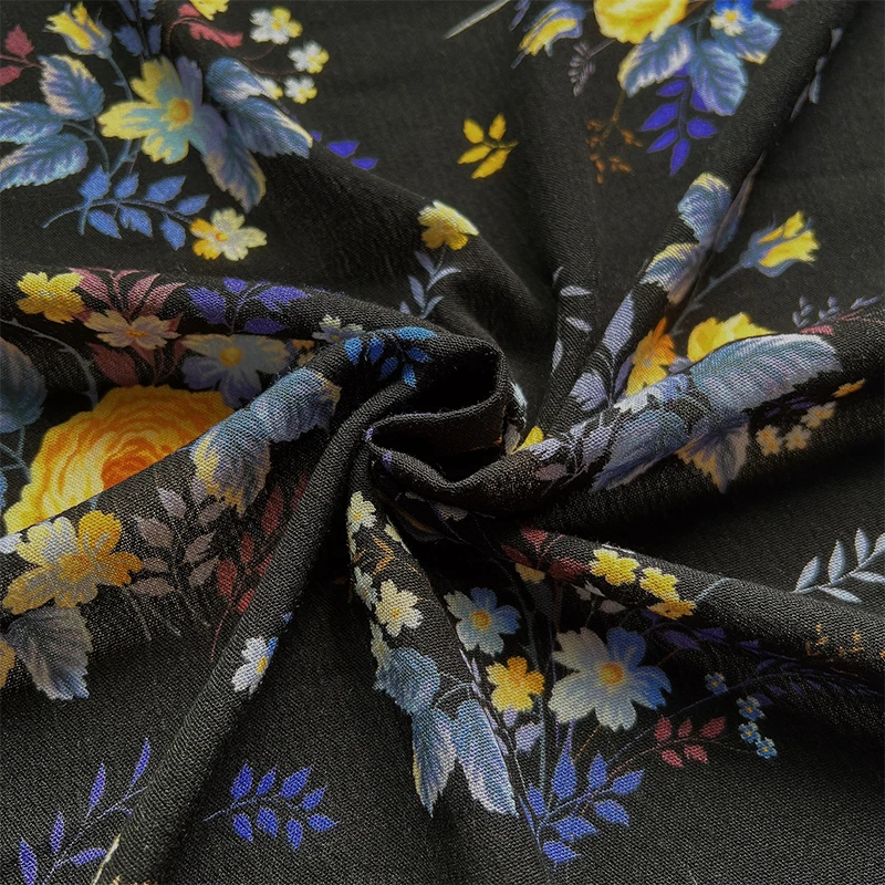 Spun rayon cotton crinkle digital printed fabric summer clothing dress fabric
